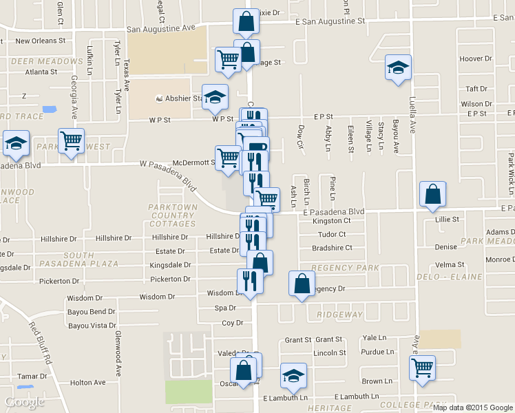 map of restaurants, bars, coffee shops, grocery stores, and more near 3599 Center Street in Deer Park