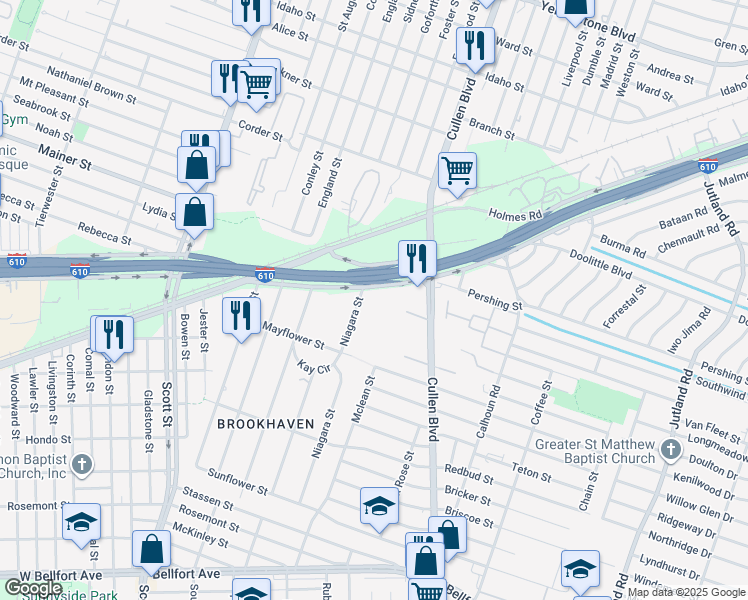 map of restaurants, bars, coffee shops, grocery stores, and more near 1023 Niagara Street in Houston