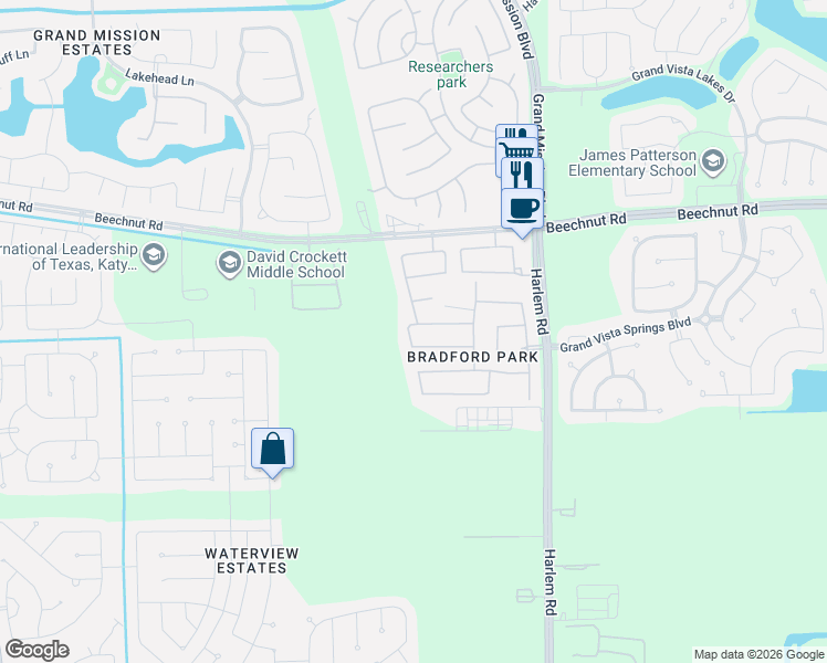 map of restaurants, bars, coffee shops, grocery stores, and more near 9026 Kerry Prairie Lane in Richmond