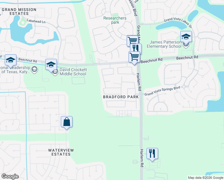 map of restaurants, bars, coffee shops, grocery stores, and more near 19307 Desert Calico Lane in Richmond