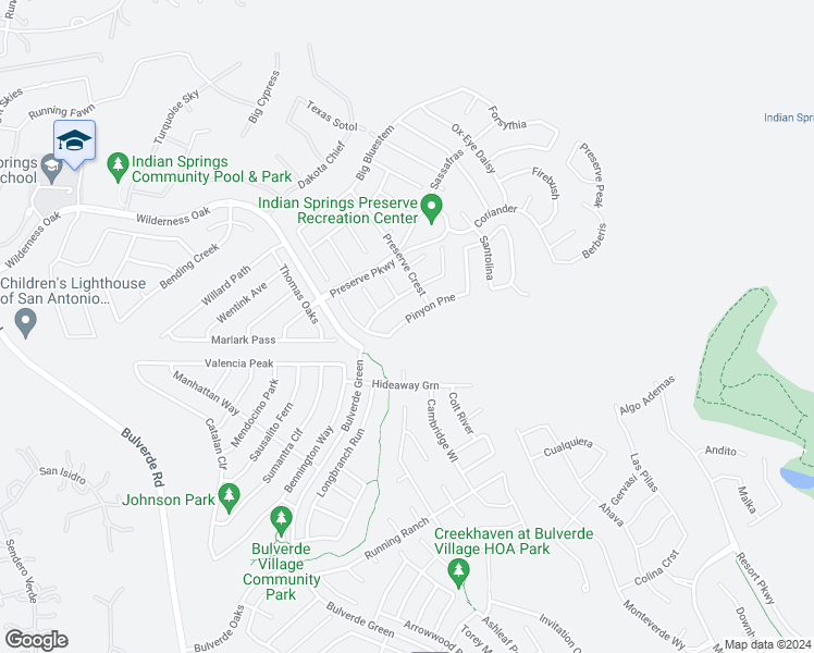 map of restaurants, bars, coffee shops, grocery stores, and more near 3618 Pinyon Pine in San Antonio