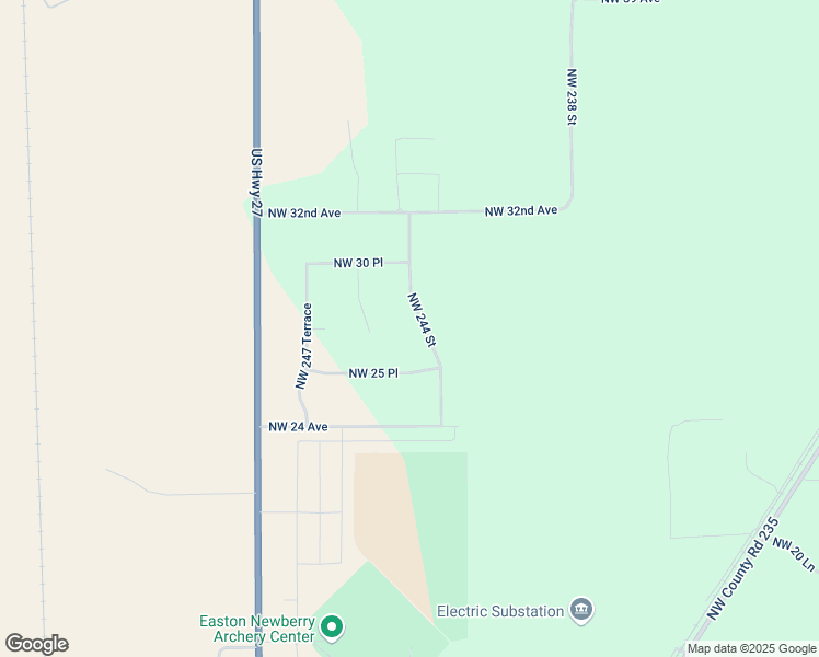 map of restaurants, bars, coffee shops, grocery stores, and more near 2809 Northwest 244 Street in Newberry