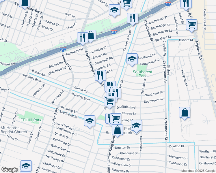 map of restaurants, bars, coffee shops, grocery stores, and more near 5317 Anzio Road in Houston