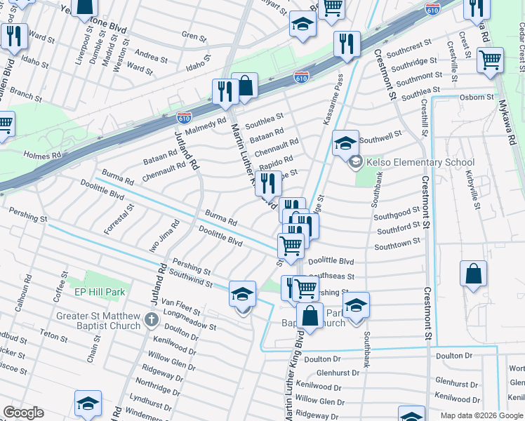 map of restaurants, bars, coffee shops, grocery stores, and more near in Houston