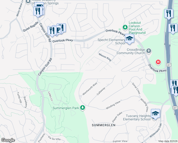 map of restaurants, bars, coffee shops, grocery stores, and more near 25533 Gold Yarrow in San Antonio