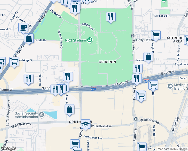 map of restaurants, bars, coffee shops, grocery stores, and more near in Houston