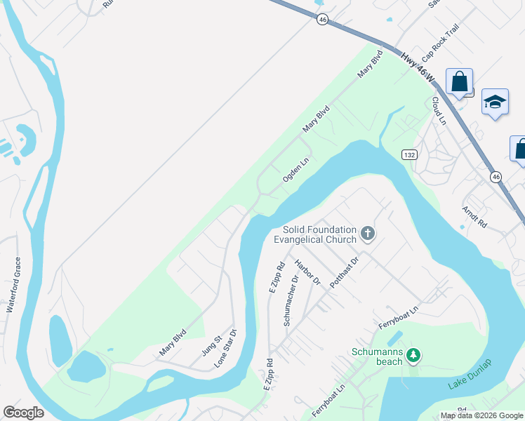 map of restaurants, bars, coffee shops, grocery stores, and more near 635 Mary Boulevard in New Braunfels