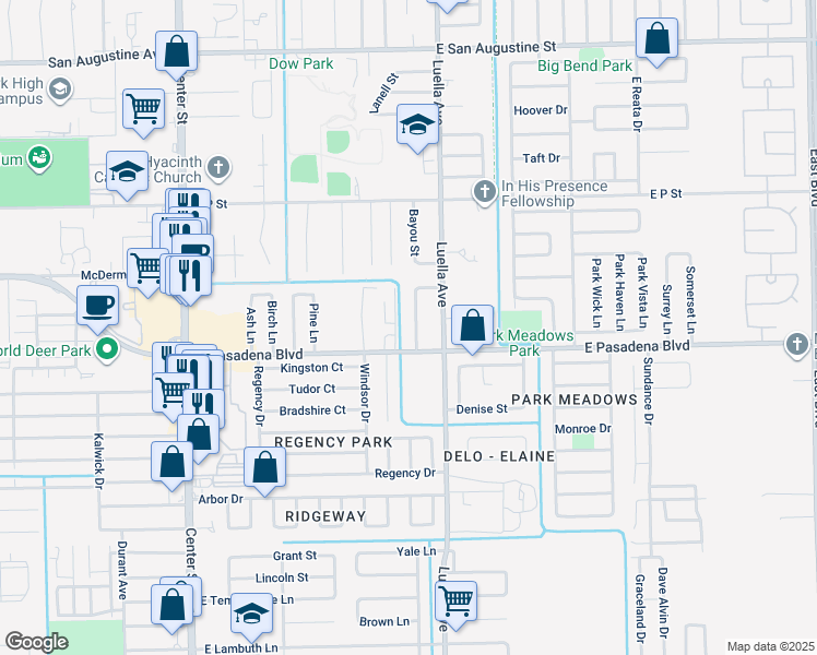 map of restaurants, bars, coffee shops, grocery stores, and more near 3417 Knob Hill Street in Deer Park