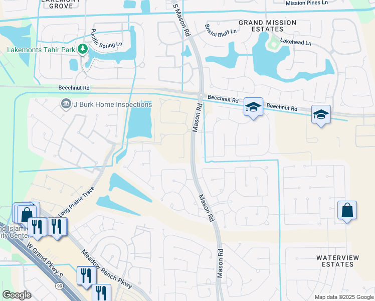 map of restaurants, bars, coffee shops, grocery stores, and more near South Mason Road in Richmond