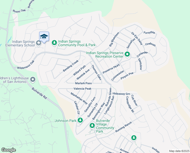 map of restaurants, bars, coffee shops, grocery stores, and more near 25523 Wesley Park in San Antonio