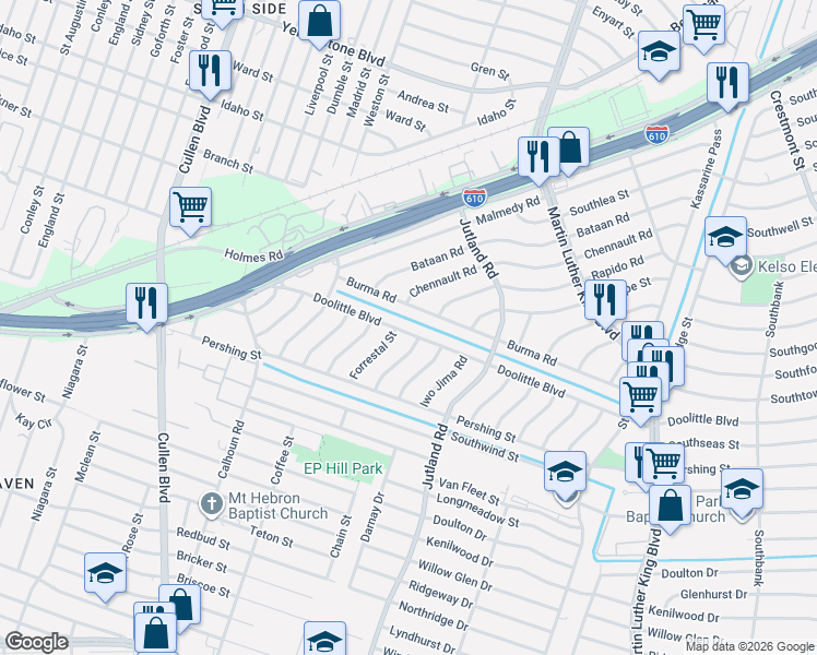 map of restaurants, bars, coffee shops, grocery stores, and more near 4937 Doolittle Boulevard in Houston