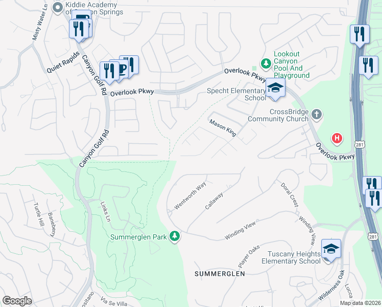 map of restaurants, bars, coffee shops, grocery stores, and more near 25533 Gold Yarrow in San Antonio