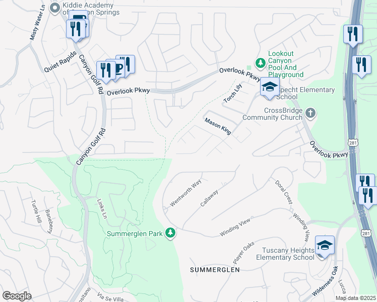 map of restaurants, bars, coffee shops, grocery stores, and more near 25537 Gold Yarrow in San Antonio