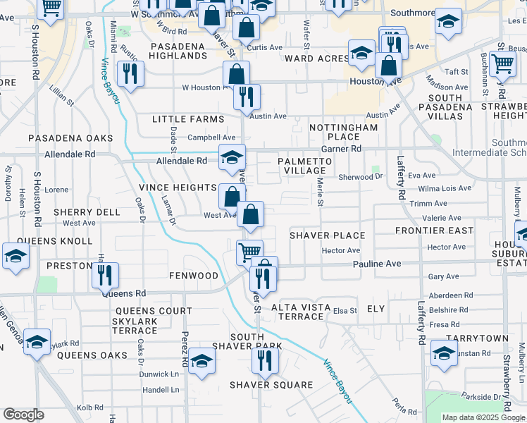 map of restaurants, bars, coffee shops, grocery stores, and more near 2135 Shaver Street in Pasadena