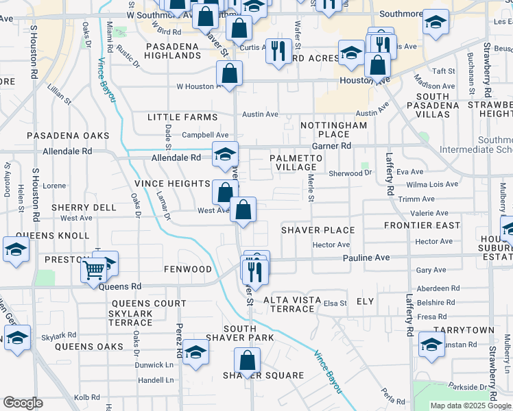 map of restaurants, bars, coffee shops, grocery stores, and more near 2135 Shaver Street in Pasadena