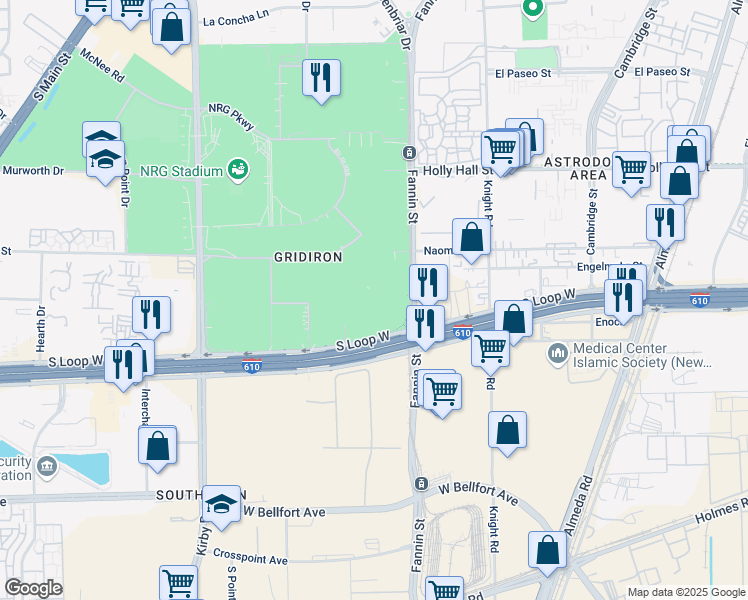 map of restaurants, bars, coffee shops, grocery stores, and more near in Houston