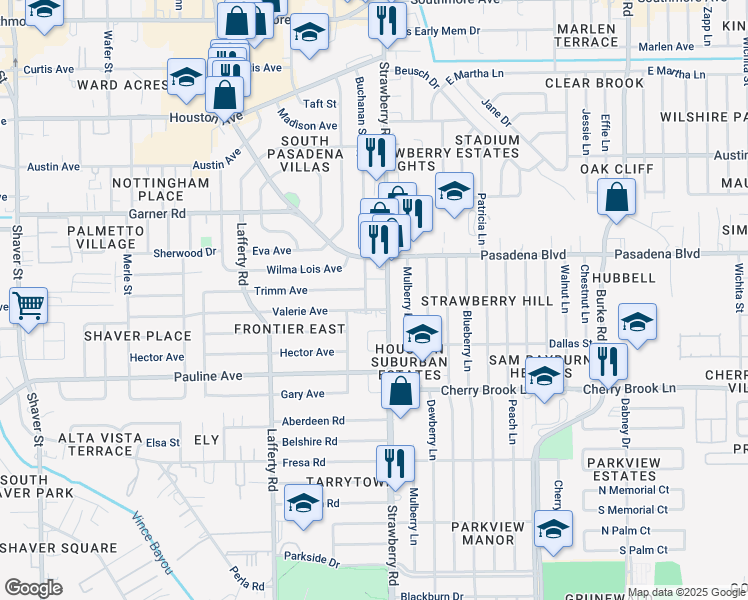 map of restaurants, bars, coffee shops, grocery stores, and more near 2117 Strawberry Road in Pasadena