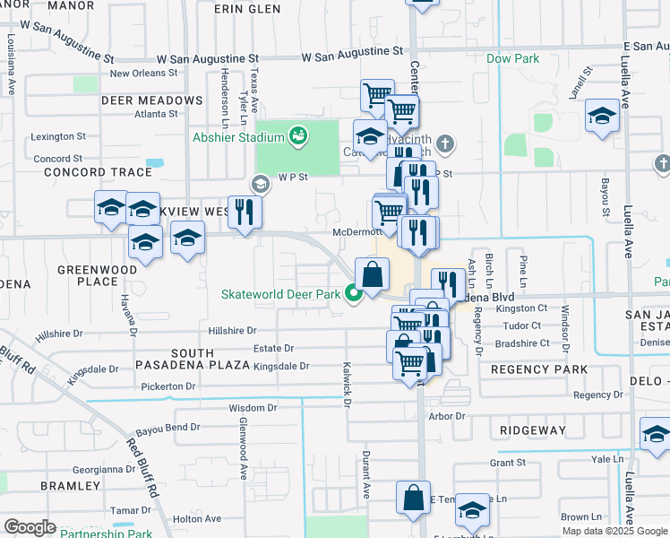 map of restaurants, bars, coffee shops, grocery stores, and more near 504 West Pasadena Boulevard in Deer Park