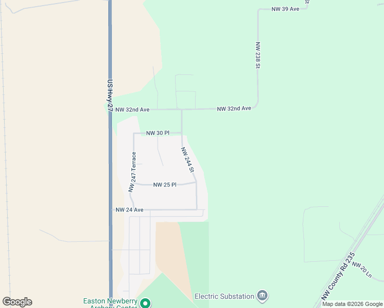 map of restaurants, bars, coffee shops, grocery stores, and more near 2809 Northwest 244 Street in Newberry