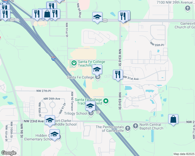 map of restaurants, bars, coffee shops, grocery stores, and more near 3000 Northwest 83 Street in Gainesville