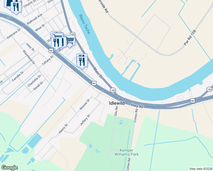 map of restaurants, bars, coffee shops, grocery stores, and more near 199 Main Street in Patterson