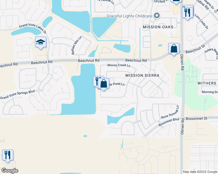 map of restaurants, bars, coffee shops, grocery stores, and more near 18219 Mable Pond Lane in Richmond