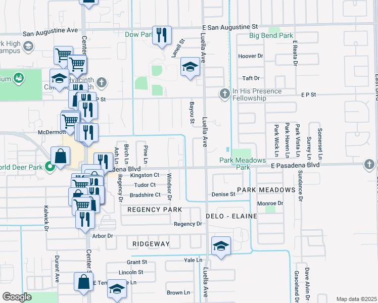 map of restaurants, bars, coffee shops, grocery stores, and more near 3417 Knob Hill Street in Deer Park