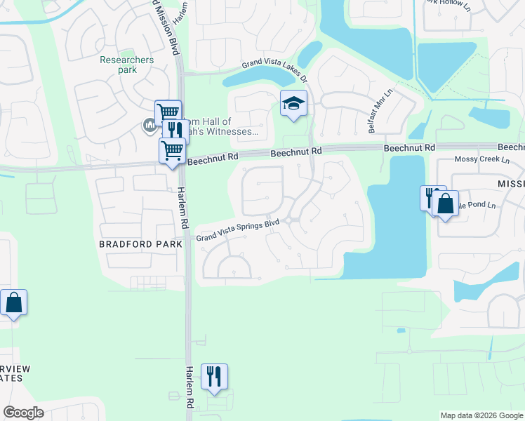 map of restaurants, bars, coffee shops, grocery stores, and more near 18906 Majestic Vista Lane in Richmond
