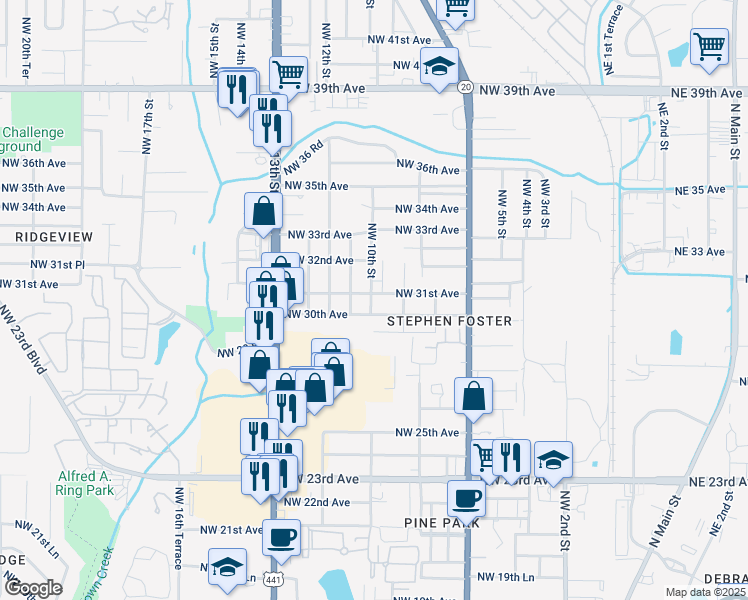map of restaurants, bars, coffee shops, grocery stores, and more near 937 Northwest 31st Avenue in Gainesville