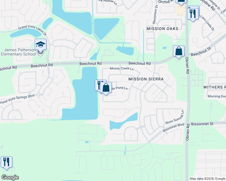 map of restaurants, bars, coffee shops, grocery stores, and more near 18215 Mable Pond Lane in Richmond