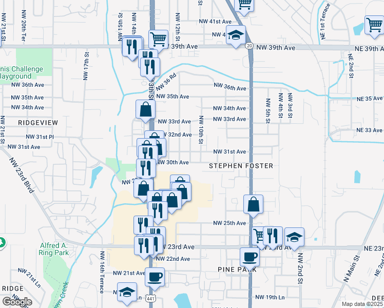 map of restaurants, bars, coffee shops, grocery stores, and more near 937 Northwest 31st Avenue in Gainesville