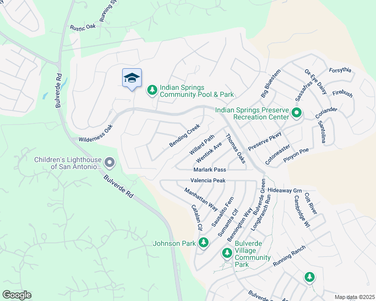 map of restaurants, bars, coffee shops, grocery stores, and more near 25551 Willard Path in San Antonio