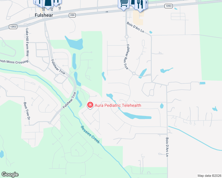 map of restaurants, bars, coffee shops, grocery stores, and more near 29826 Heron View Lane in Fulshear