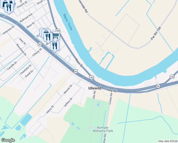 map of restaurants, bars, coffee shops, grocery stores, and more near 199 Main Street in Patterson