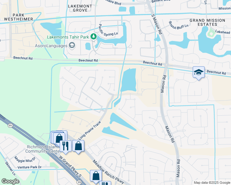 map of restaurants, bars, coffee shops, grocery stores, and more near 6102 Meadow Bluff Court in Richmond