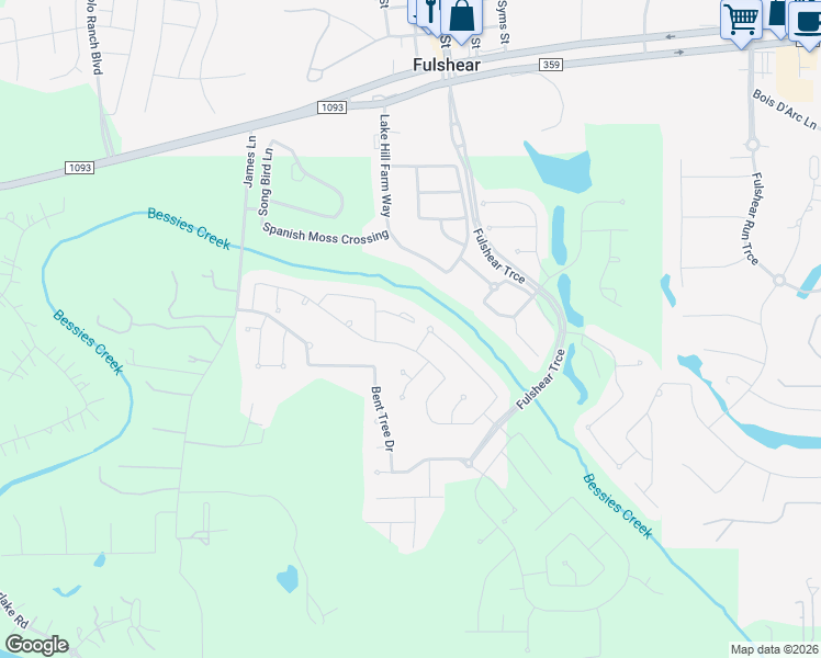 map of restaurants, bars, coffee shops, grocery stores, and more near 30603 Creek Side Court in Fulshear