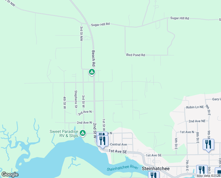 map of restaurants, bars, coffee shops, grocery stores, and more near 4409 Main Street in Steinhatchee