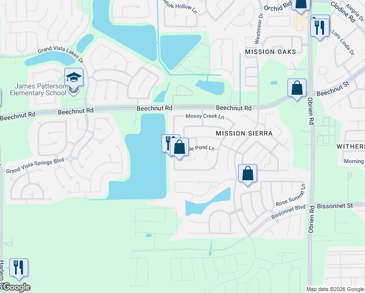 map of restaurants, bars, coffee shops, grocery stores, and more near 18215 Mable Pond Lane in Richmond