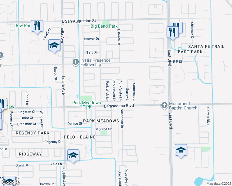 map of restaurants, bars, coffee shops, grocery stores, and more near 3406 Park Haven Lane in Deer Park