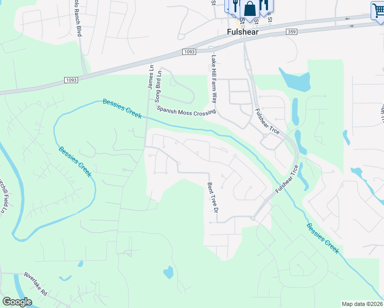 map of restaurants, bars, coffee shops, grocery stores, and more near 30723 South Creek Way in Fulshear