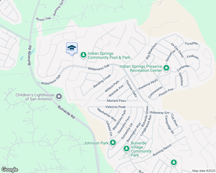 map of restaurants, bars, coffee shops, grocery stores, and more near 25551 Willard Path in San Antonio