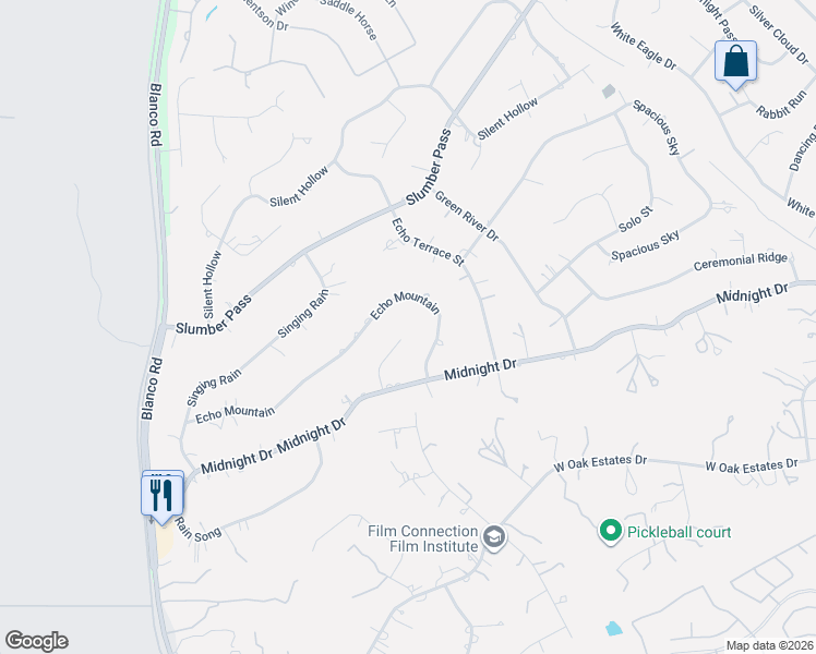 map of restaurants, bars, coffee shops, grocery stores, and more near 25717 Echo Mountain in San Antonio