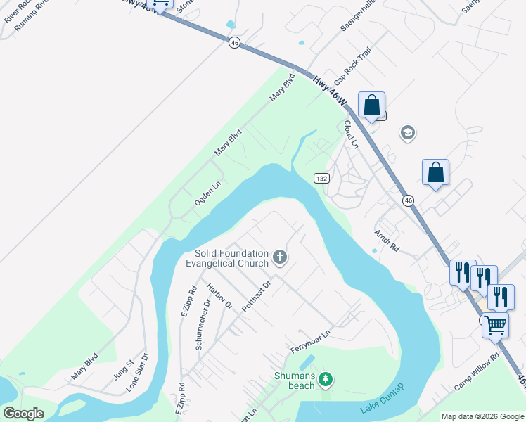 map of restaurants, bars, coffee shops, grocery stores, and more near 1337 East Zipp Road in New Braunfels