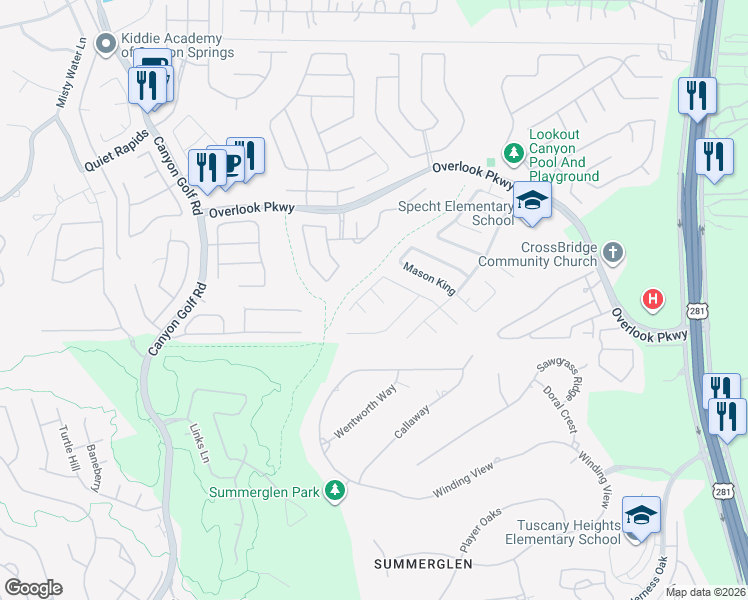 map of restaurants, bars, coffee shops, grocery stores, and more near 1510 June Berry in San Antonio