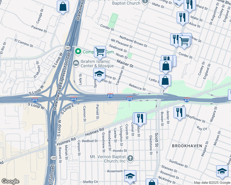 map of restaurants, bars, coffee shops, grocery stores, and more near 3500 Bacon Street in Houston