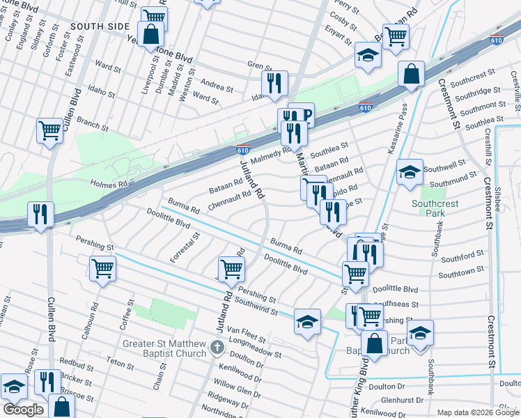 map of restaurants, bars, coffee shops, grocery stores, and more near 5057 Rapido Road in Houston