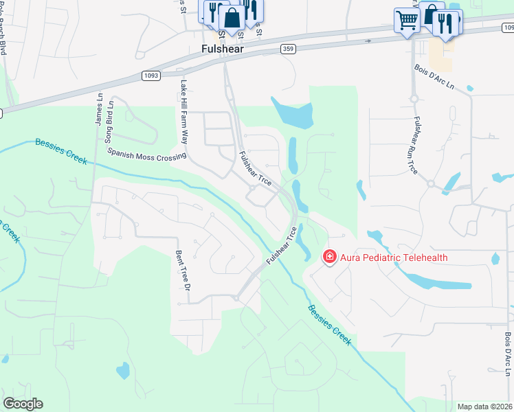 map of restaurants, bars, coffee shops, grocery stores, and more near 5123 Water Oak Crescent in Fulshear