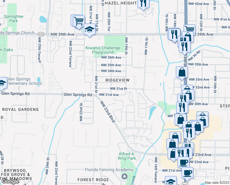 map of restaurants, bars, coffee shops, grocery stores, and more near 1948 Northwest 31st Avenue in Gainesville
