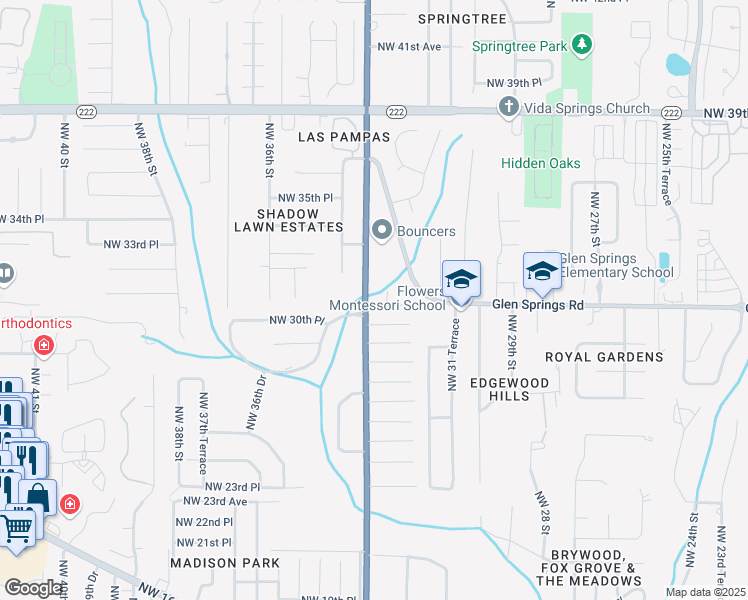 map of restaurants, bars, coffee shops, grocery stores, and more near 3330 Northwest 31st Avenue in Gainesville
