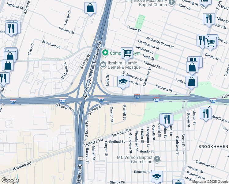 map of restaurants, bars, coffee shops, grocery stores, and more near 3414 Saint Benedict Street in Houston